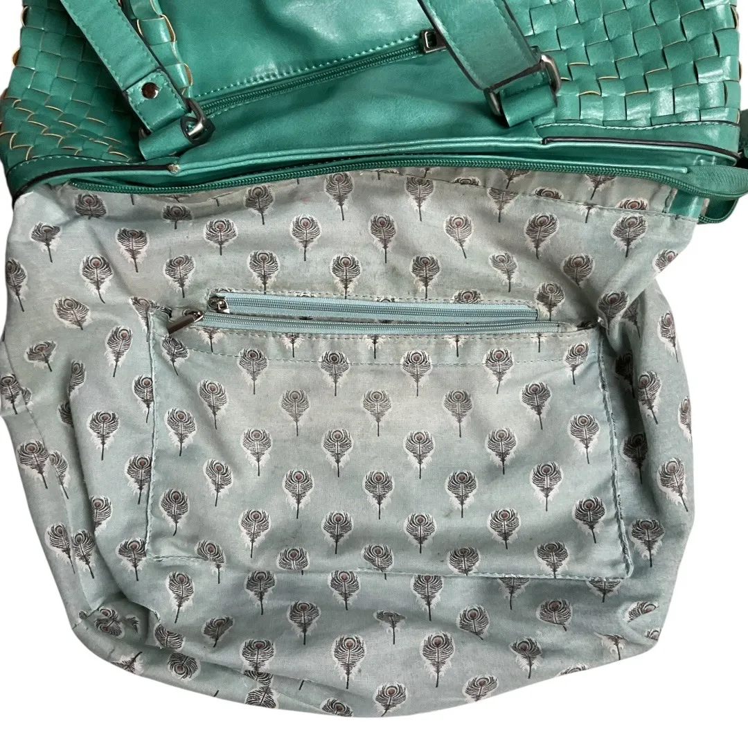 Coco + Carmen Seafoam Woven Side Studded Leather Tote/Shoulder Bag Green One Sz - Image 8