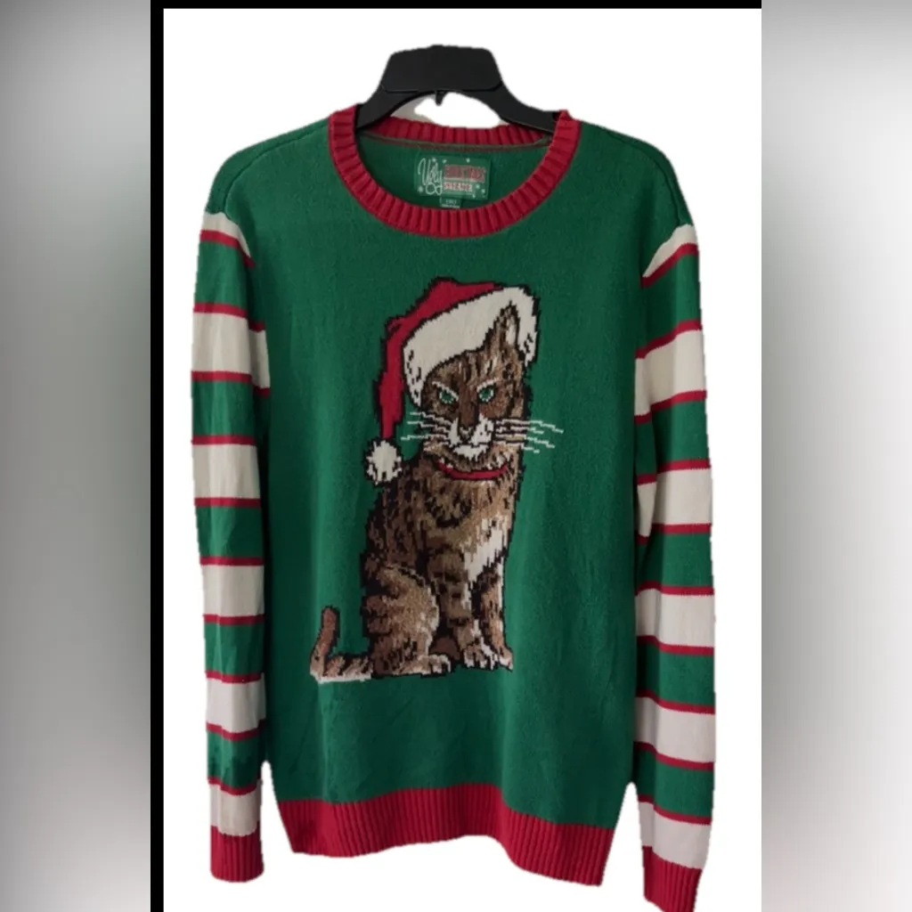 Ugly Christmas Sweater Womens Crazy Cat Lady Casual Holiday MED Cotton Blend EUC - Image 5