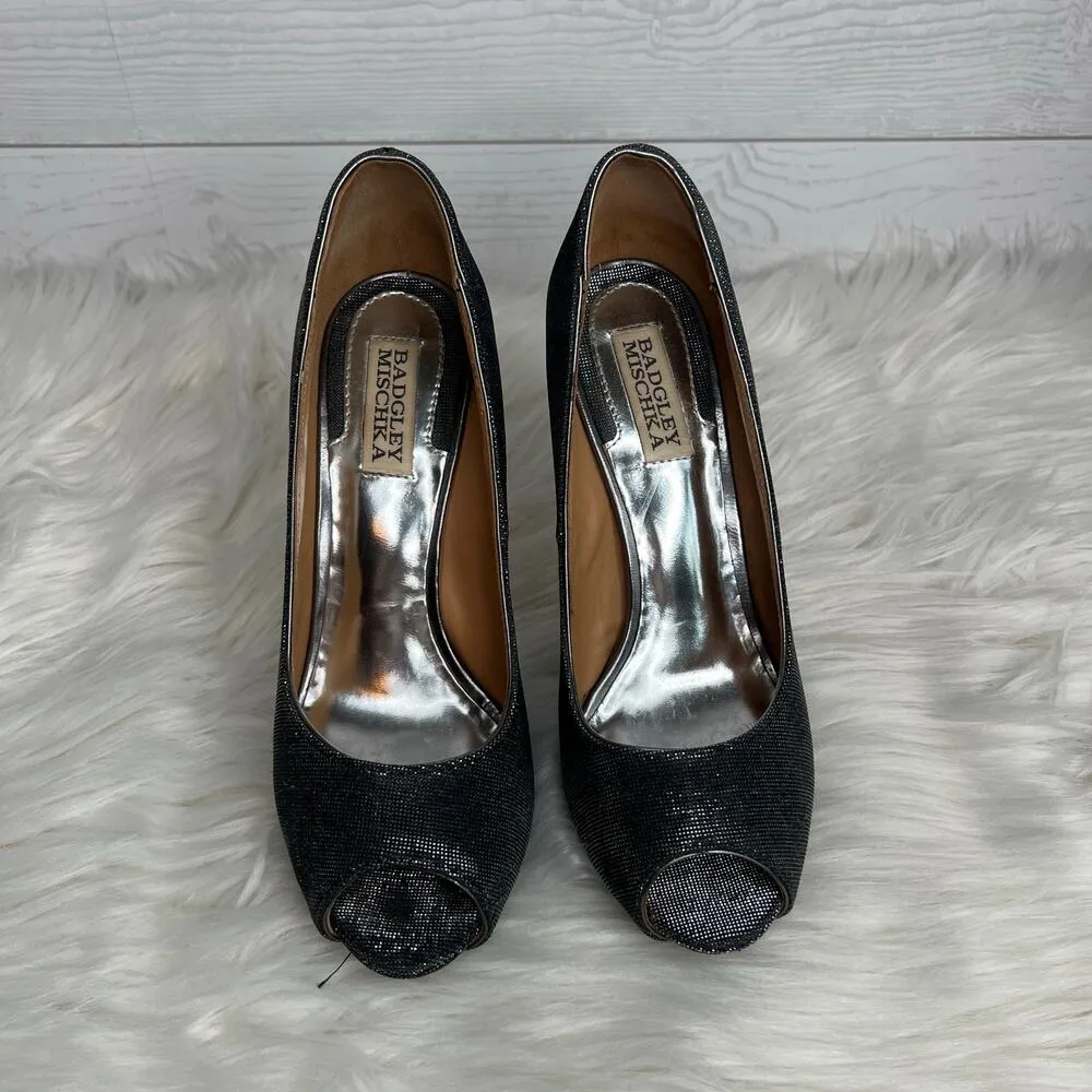 Badgley Mischka Monili gray glitter peep toe pumps Size 7.5 - Image 3