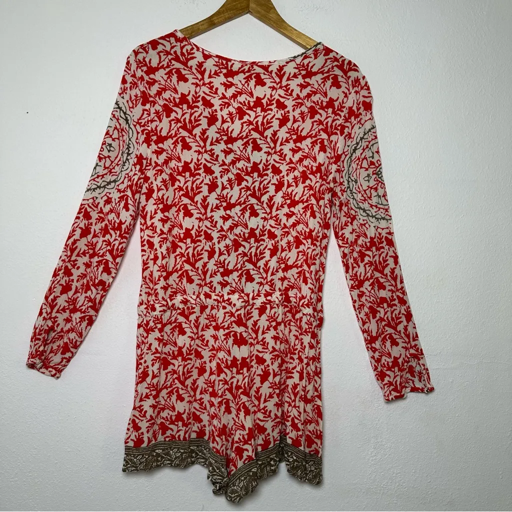 Free People Gardenia Combo Red White Floral Medallion Print Resortwear Romper - Image 4