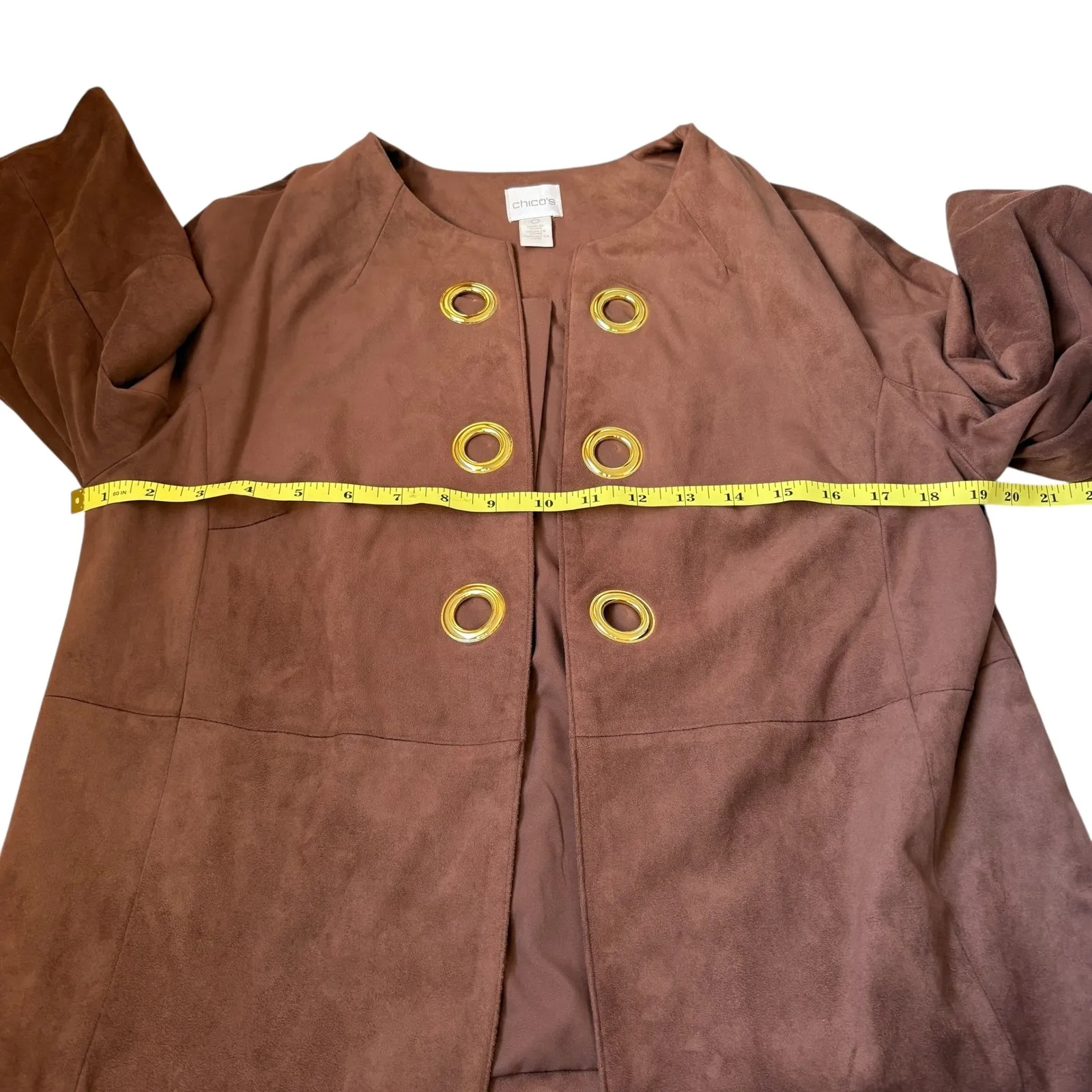 Chicos Womens Brown Faux Suede Eyelet Grommet‎ Gold Accent Jacket Size Small - Image 6