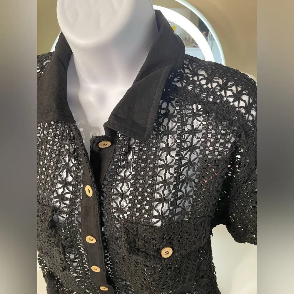 Short sleeve crochet button down shirt NWOT - Image 3