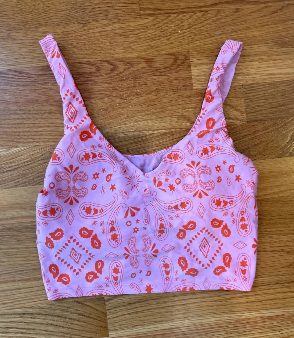 Offline by Aerie Pink Orange Paisley Print Cropped Tank Top Bra Athletic Size M Size M - Image 1