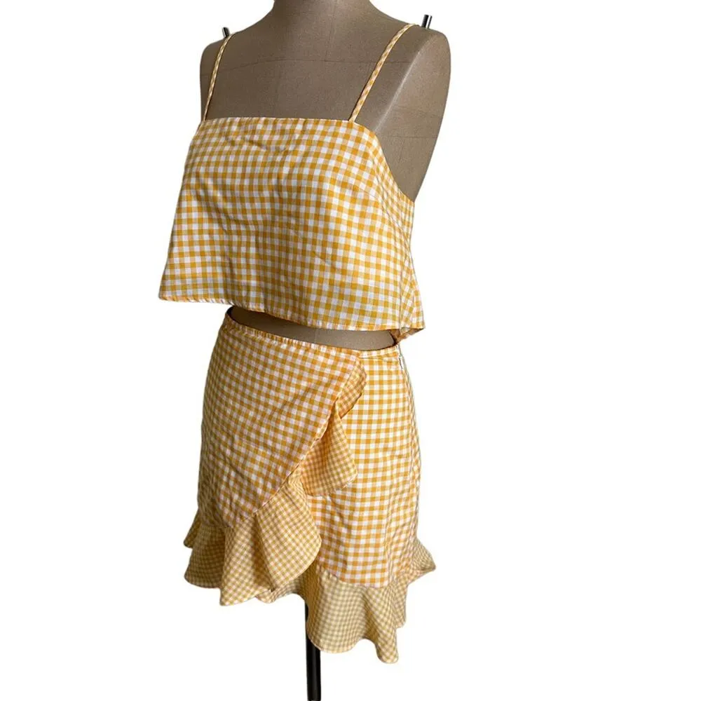 Lovers & Friends Yellow Gingham Two Piece Crop Mini Skirt Set size small/XS - Image 7