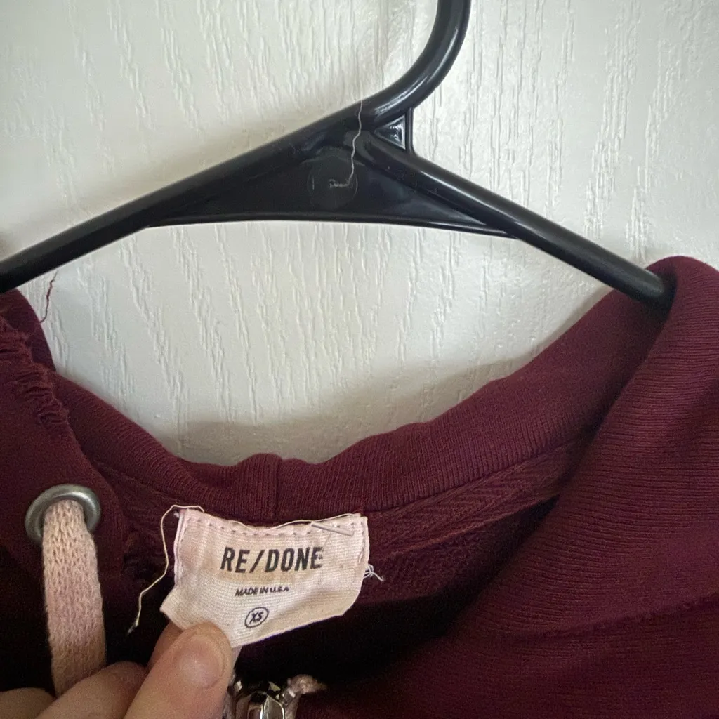 Re/Done Chain Stitch Burgundy Zip Up Hoodie - Image 5