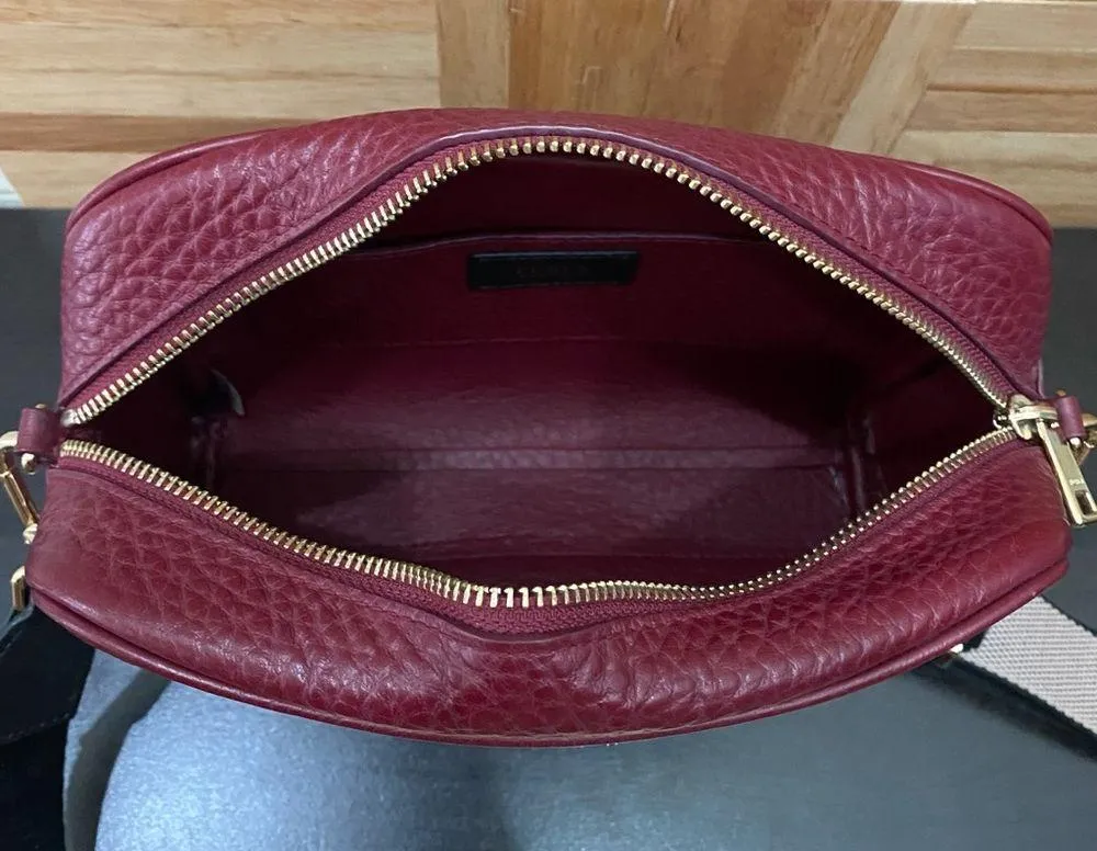 FURLA Avril BAPWAVR Burgundy Wine Pebbled Leather Guitar Strap Crossbody Bag - Image 5