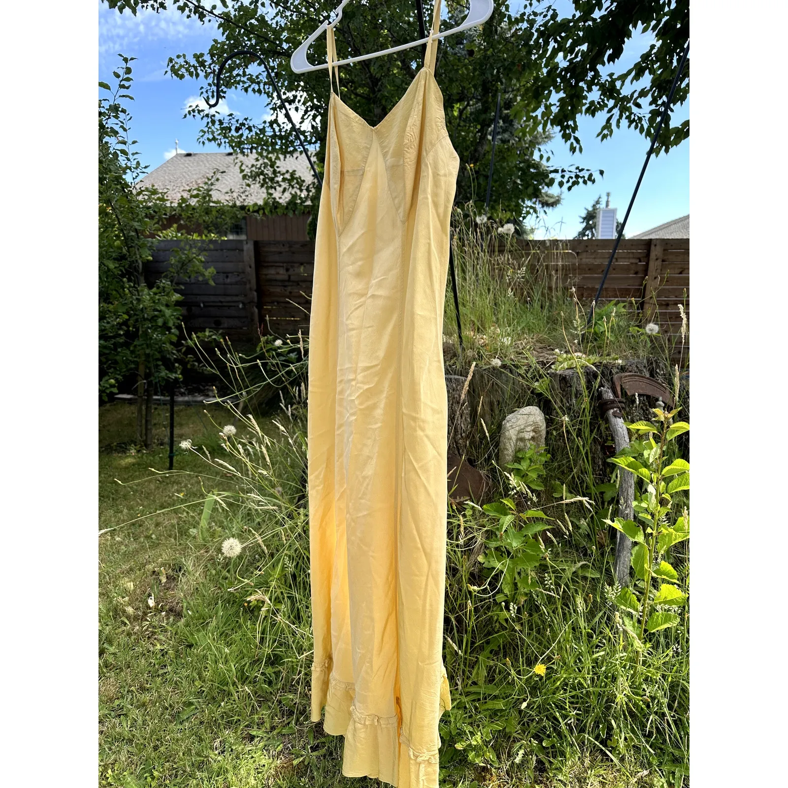 Vintage 1940s Slip Dress Size Medium Buttercream Maxi Coquette Softgirl Romantic Yellow - Image 12