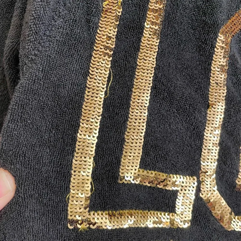 Vintage Y2K PINK Love Pink black zip up gold sequin bling hoodie sweater XS - Image 6