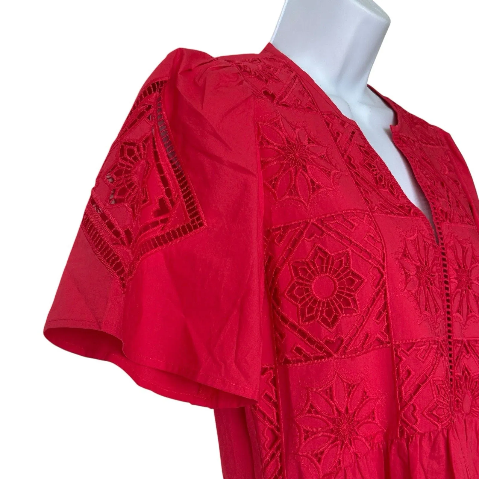 NWT Suncoo Paris Cedra Dress Eylet Midi Organic Cotton France T1 Red - Image 13