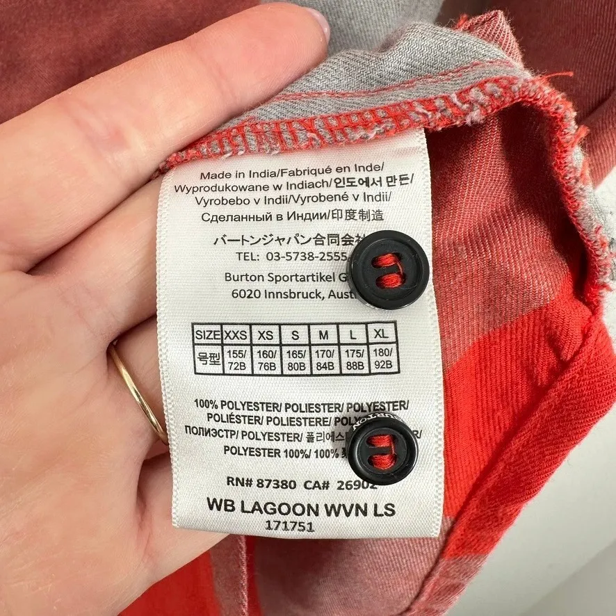 Burton Red Flannel Shirt Button Up Plaid Women's Medium‎ Ski Snowboard Outdoor - Image 7