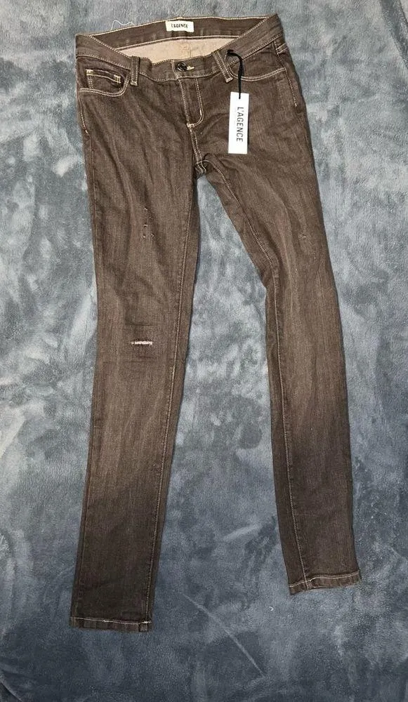 New L'Agence Women's Brown Jeans distressed skinny - Image 5