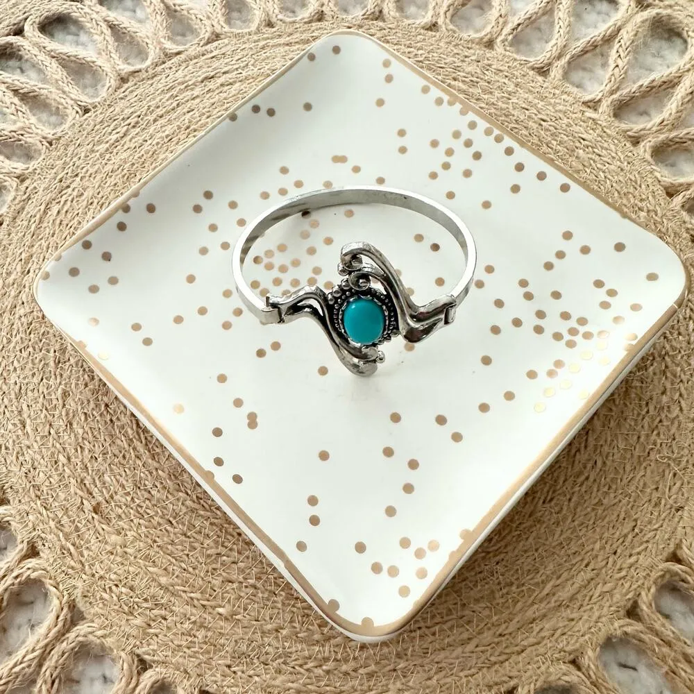 Ege 90 Silver Tone Turquoise Oval Stone Swirl Scroll Hinge Hook Clasp Bracelet - Image 3