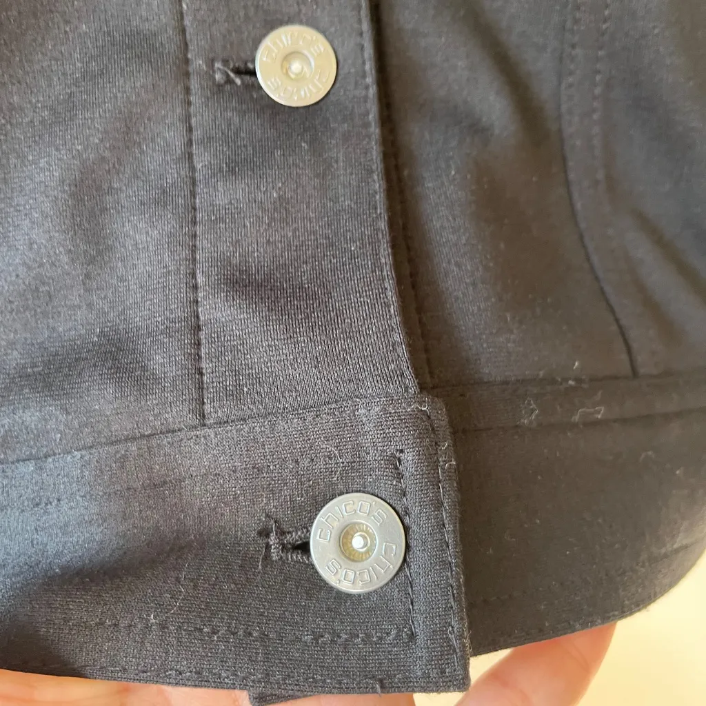 Chicos Sz L Black Casual Stretch Jacket Chest Slash Pockets Button Up - Image 8