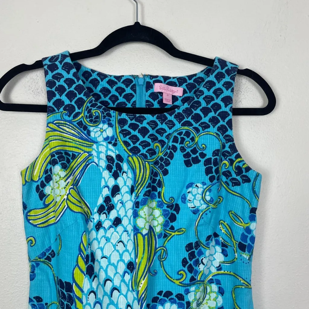 Lilly Pulitzer Woman's 0 Blue and Green Koi Fish Stephanie Tank‎ Sheath Dress - Image 2