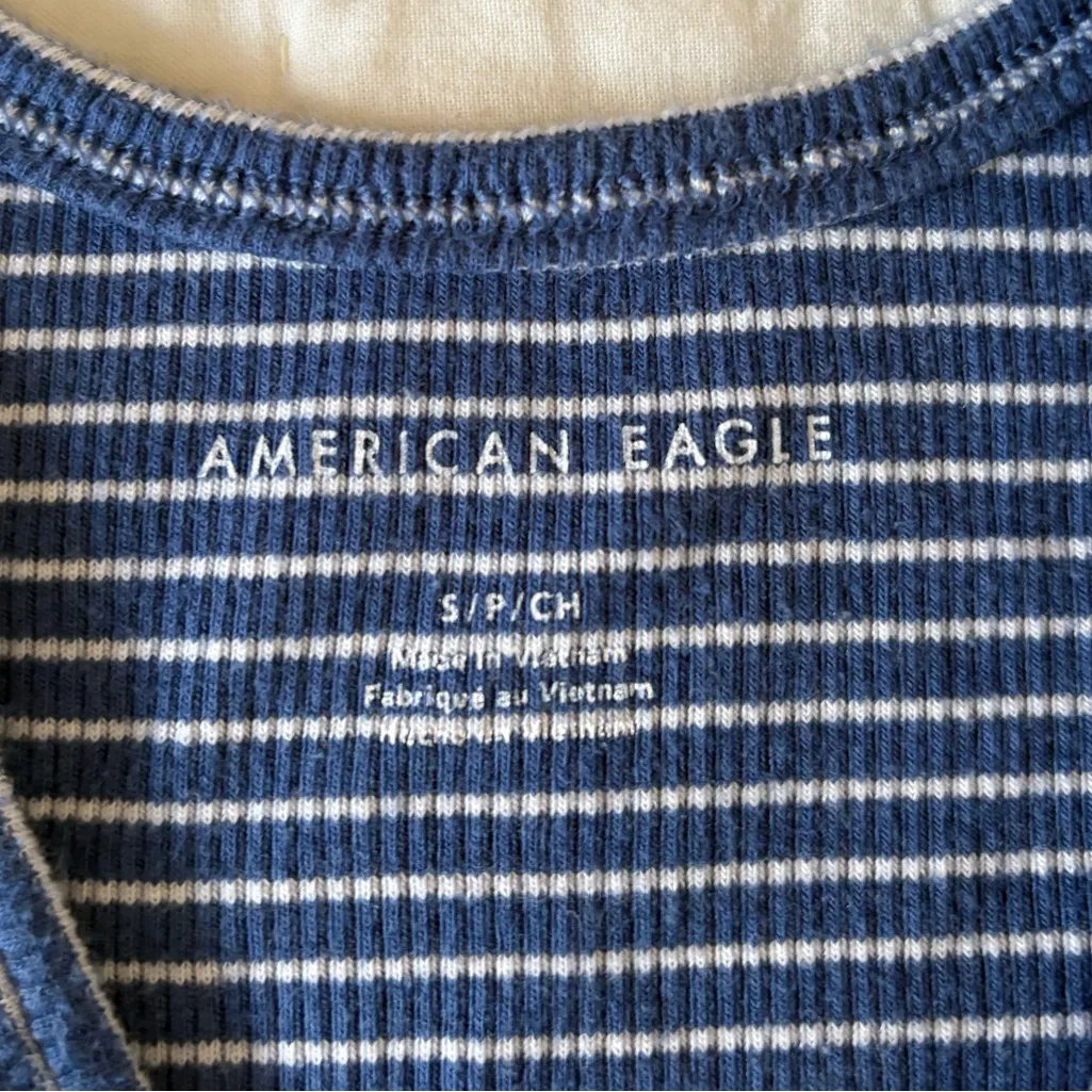 Blue Stripe Crop Henley Tank - Image 2