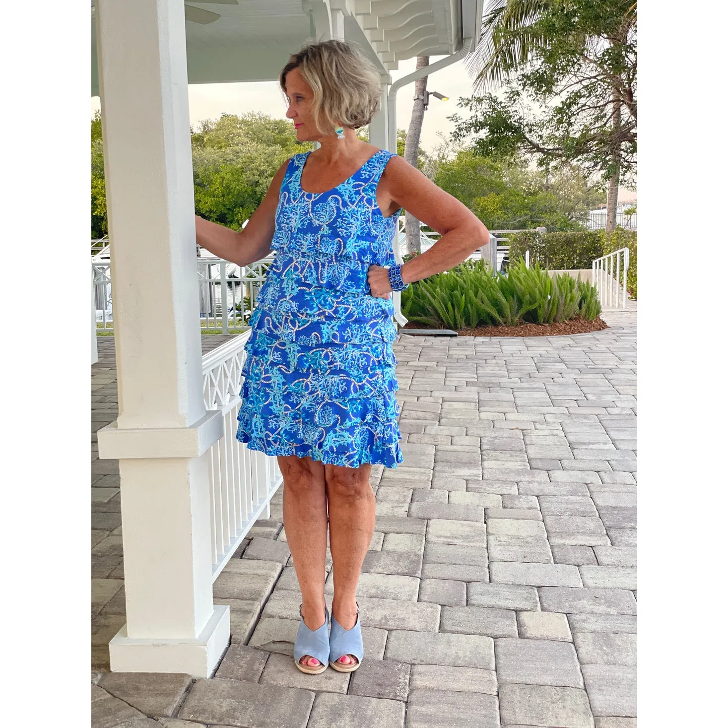 Lulu B Blue Coral Cha Cha Ruffle Sleeveless Dress Tropical UPF womens 2X New NWT - Image 2