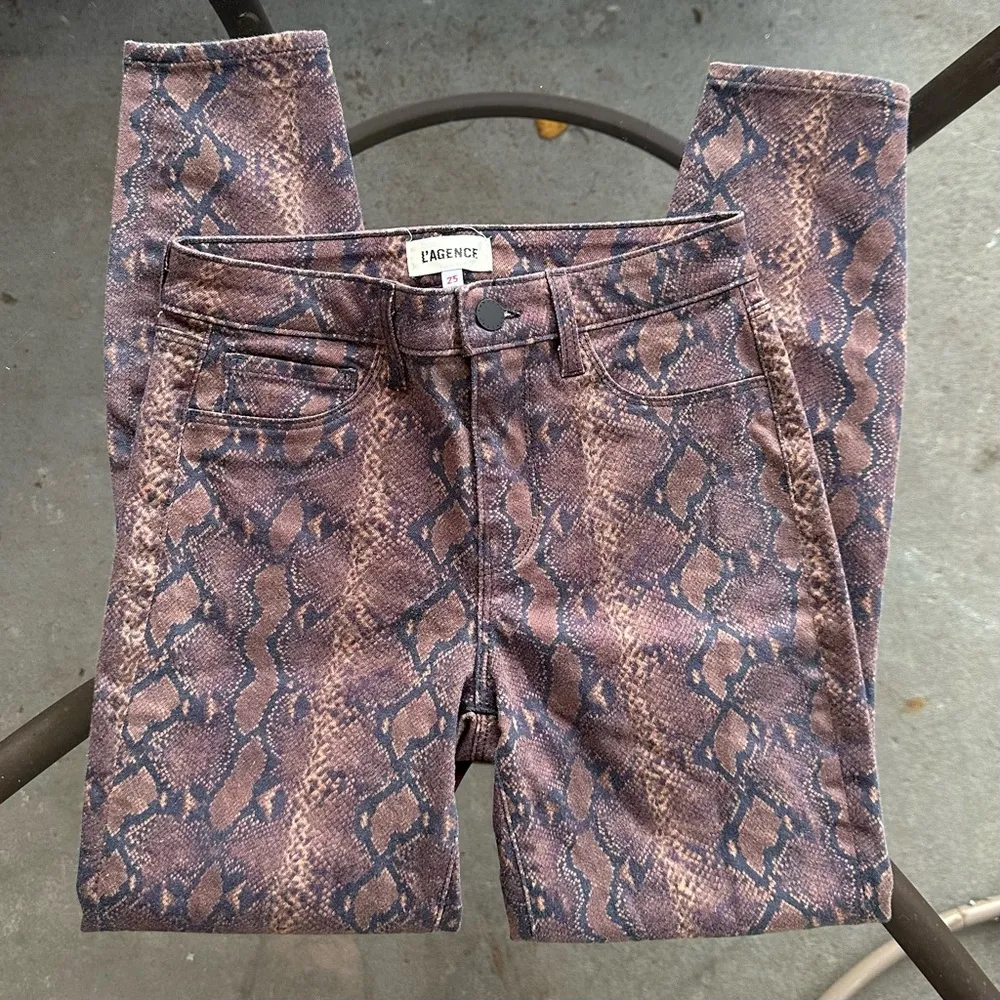 L’AGENCE Margot High Rise Cropped Skinny Python Snake Print Jeans Brown 25 NWOT - Image 16