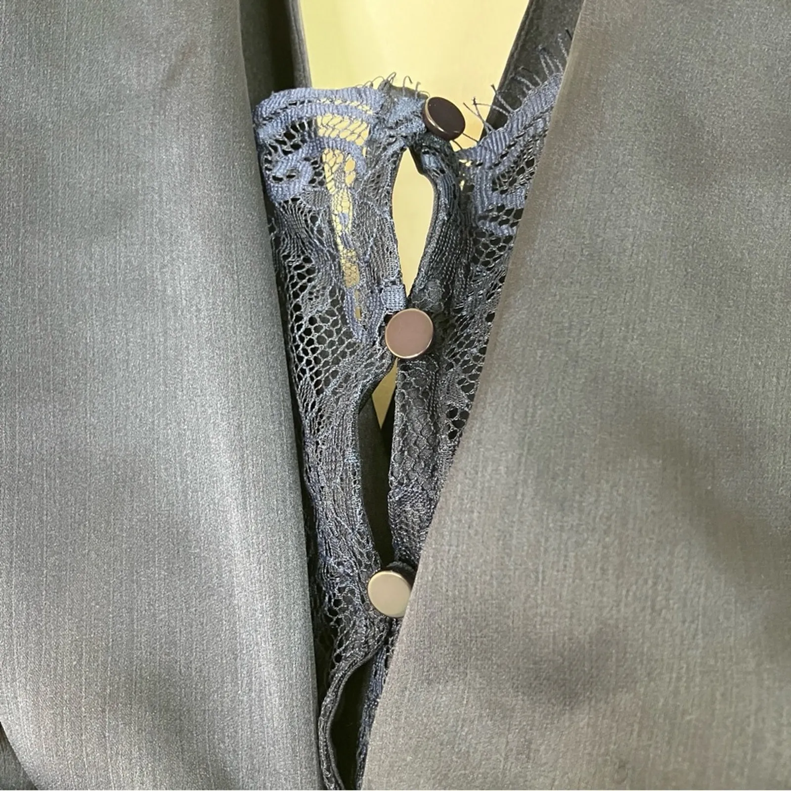 One One Six | Navy Blue Satin Jumpsuit Lace Detail Polyester Women's Small - Image 9