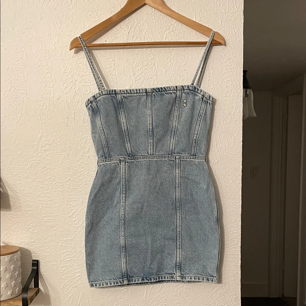 NWT Revolve Icon Denim Judy Mini Dress in Sky Denim Blue Women's Dress Size XS - Image 5