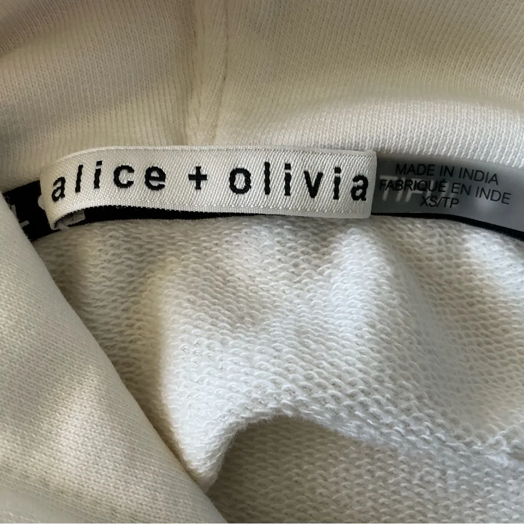 Alice + Olivia Nisa crochet sleeve pocket hoodie sweatshirt Sz XS off white - Image 8
