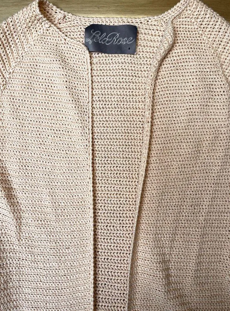 Lela Rose Feminine Boho Crochet Knit Duster Cardigan Topper Pink Size Small - Image 3