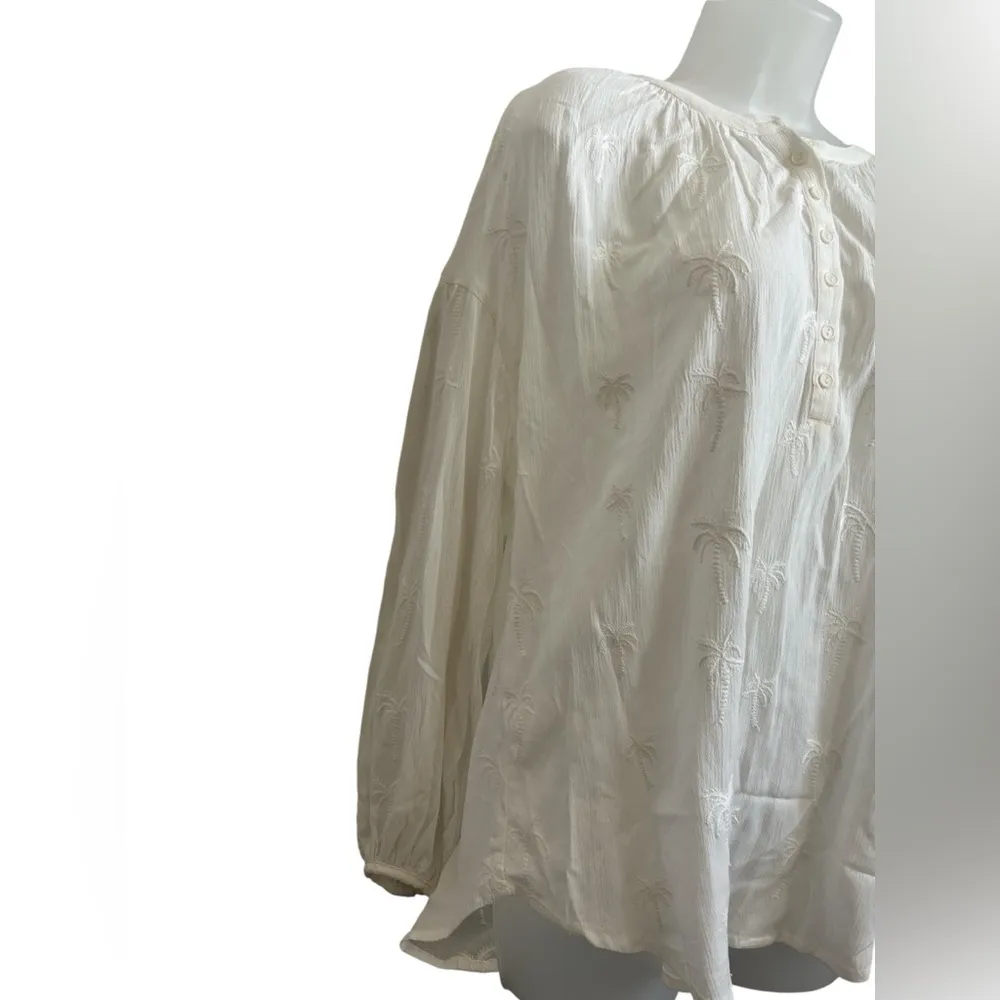 NEW Z Supply Lightweight Palm Tree Design Button Front White Blouse Size M - Image 6