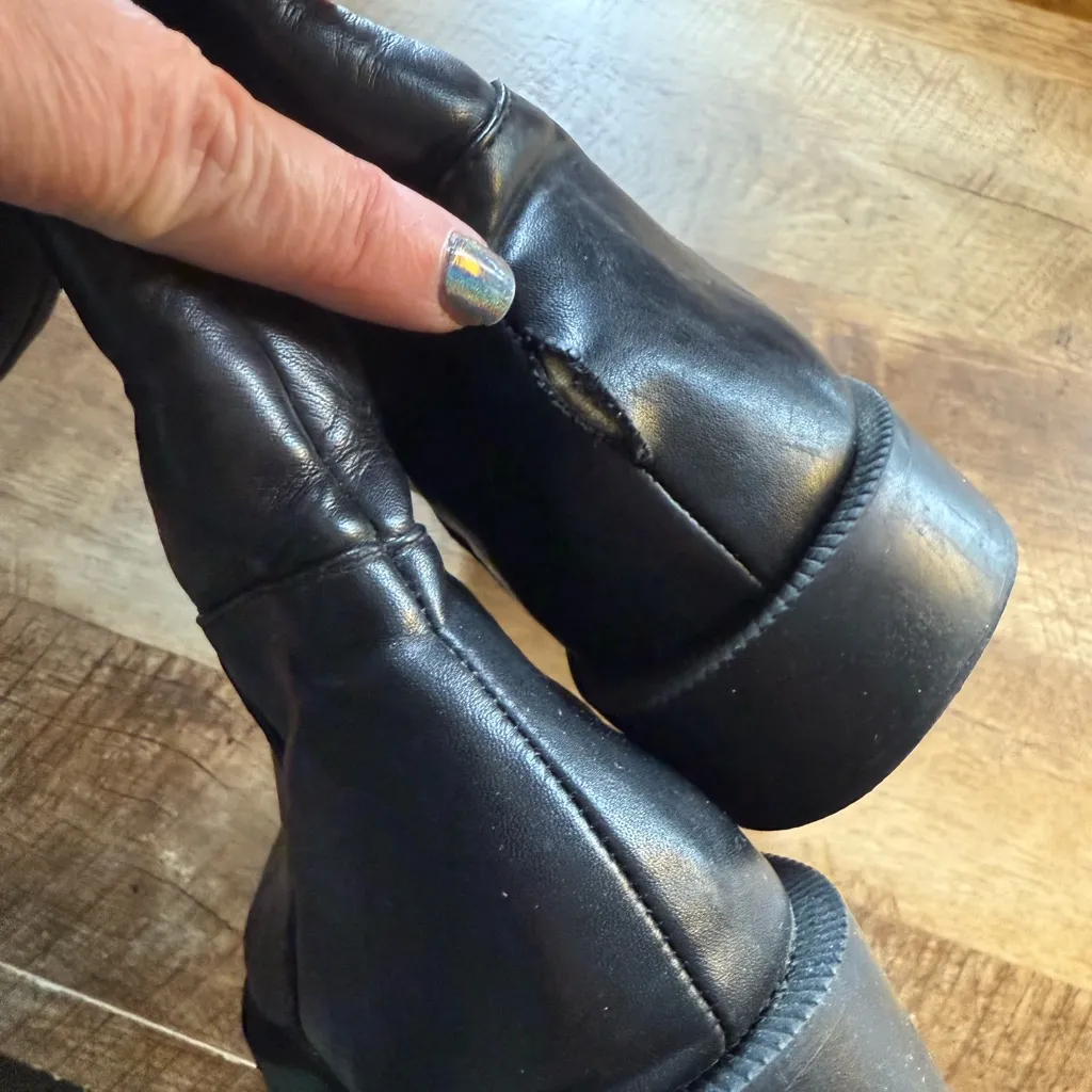 Zara Boots Women 8.5 39 Low Heel Leather Knee High Riding Black Biker Moto - Image 7