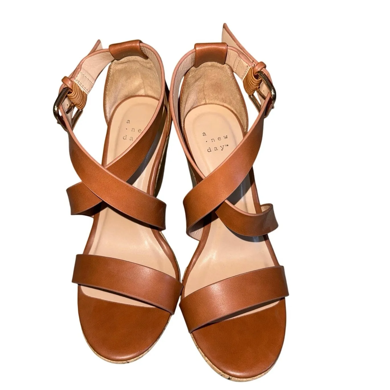 Nwot Woman’s Cecilia Faux Leather Cork Bottom Strappy Wedge Pumps A New Day sz 7 - Image 4