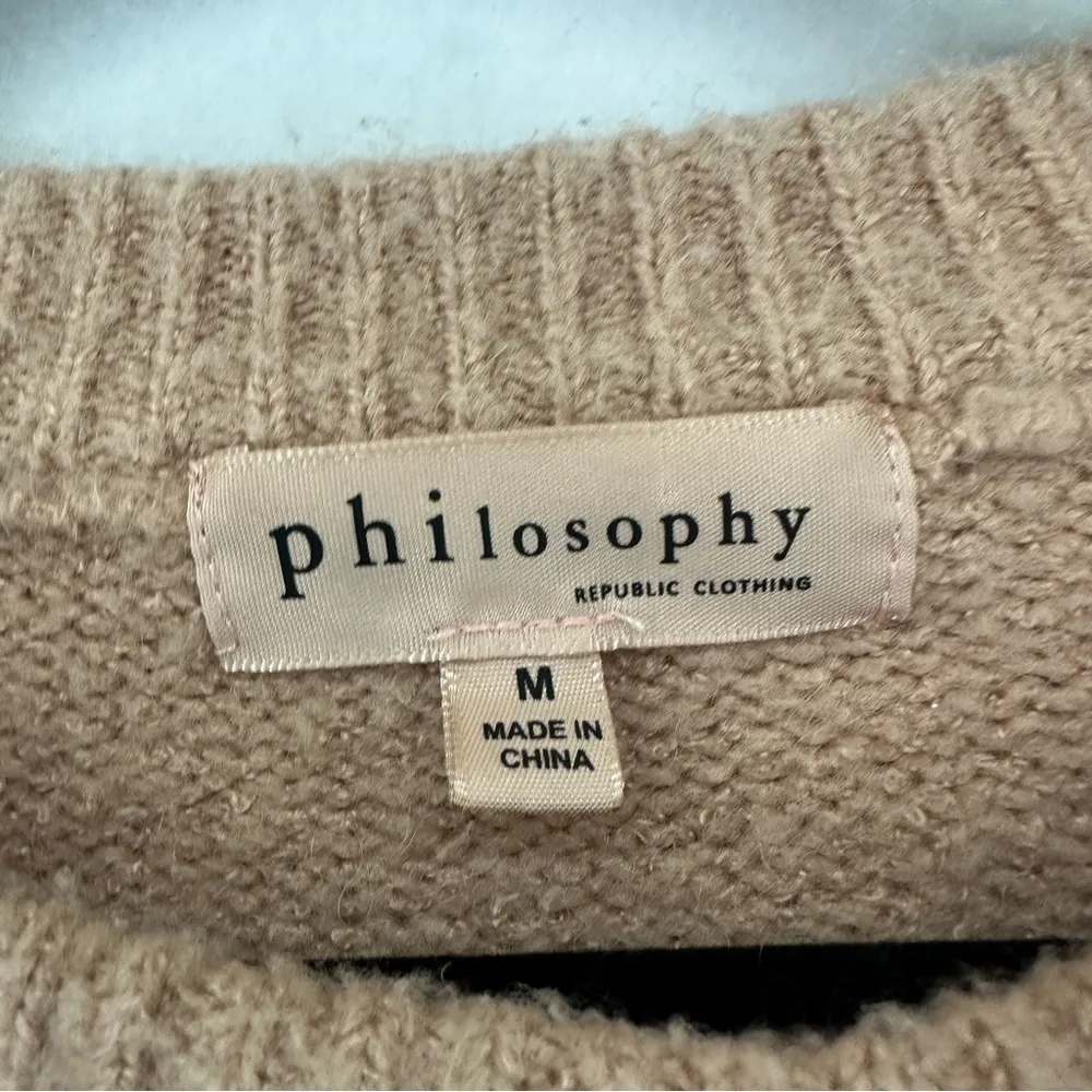 Philosophy Sweater Wool Blend Braided Arms Womans Size M Soft Rose Pink - Image 3