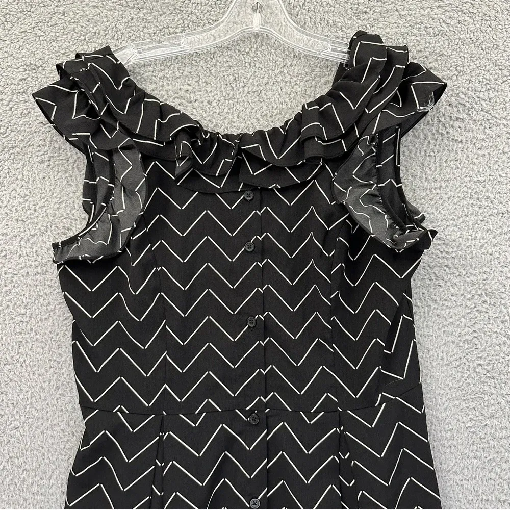 NWT Who What Wear Sleeveless Ruffle Midi Dress Black Tan‎ Women's Small - Image 4