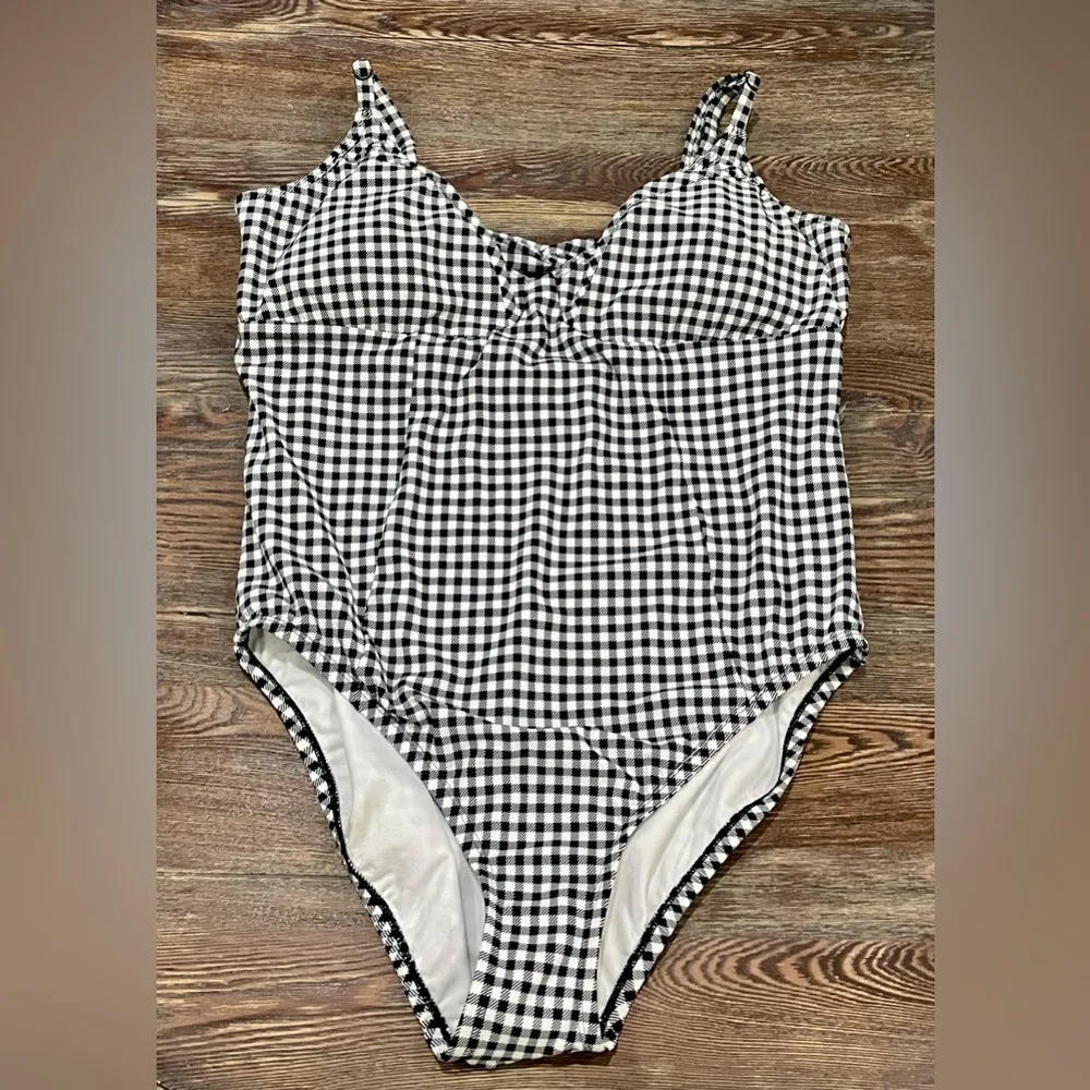 Time and Tru Black/White Gingham Paneled Twist Swimsuit - Sz XL (16-18) - NWOT - Image 5