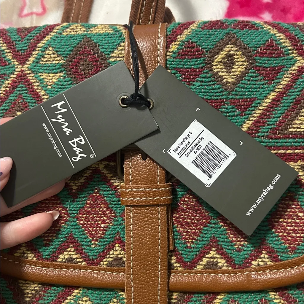 Myra Bag Multicolor Geometric Backpack Green - Image 4