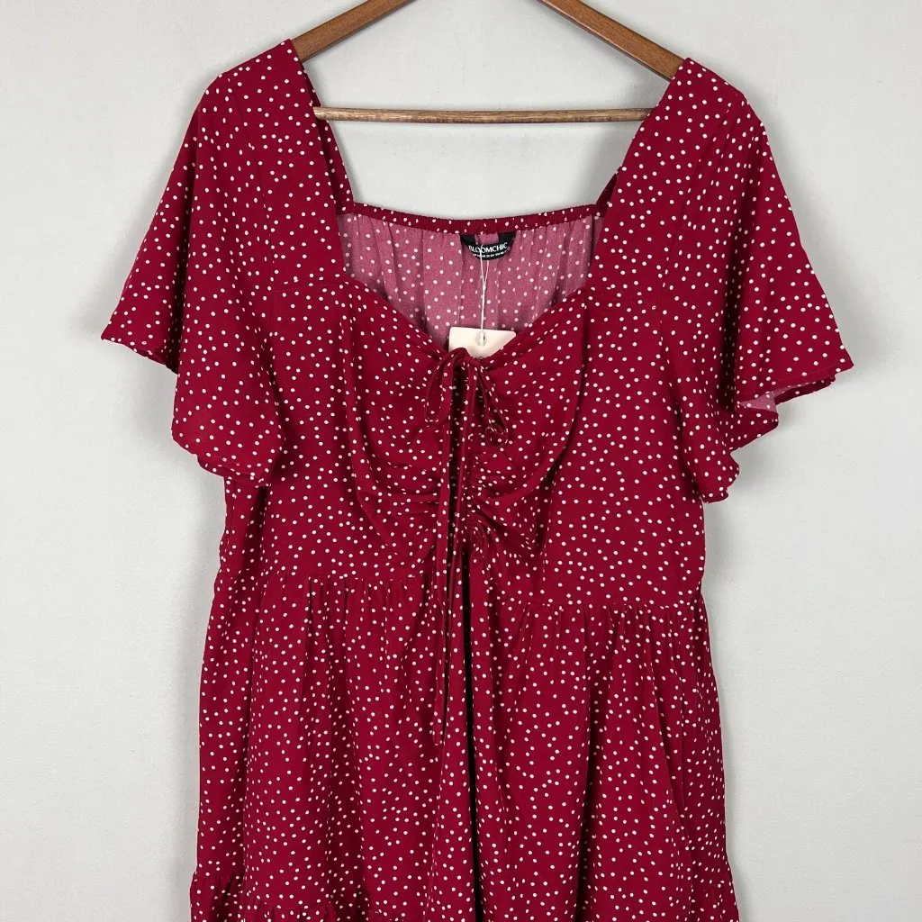 Bloom‎ Chic Midi Dress Milkmaid 18 20 Red Polka Dot Sweetheart Tiered Flutter Sl Size undefined - Image 4