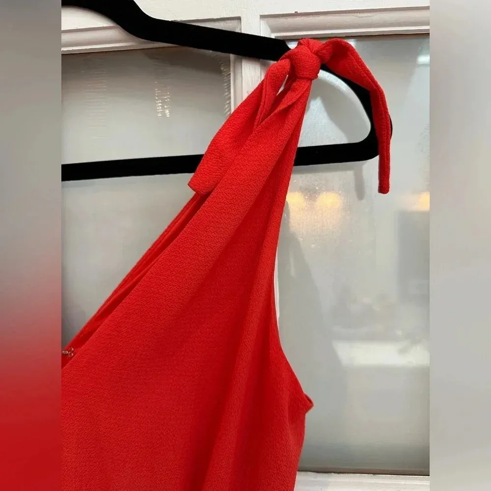 Betsey Johnson Orange Crepe Georgette Midi Dress Pinup Rockabilly Size 2 XS - Image 7