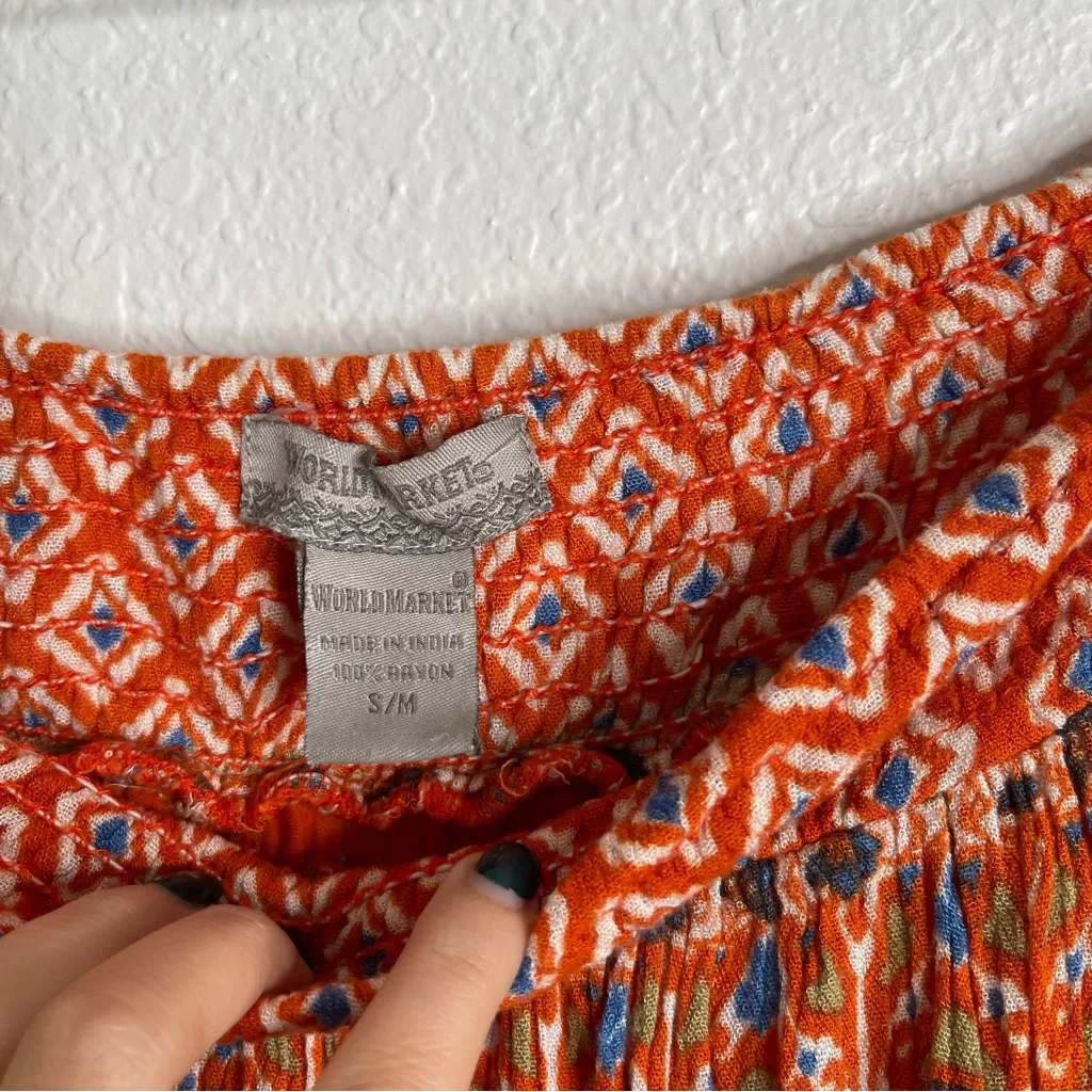World Market Boho Skirt Orange Patterned Size Small/Medium - Image 3