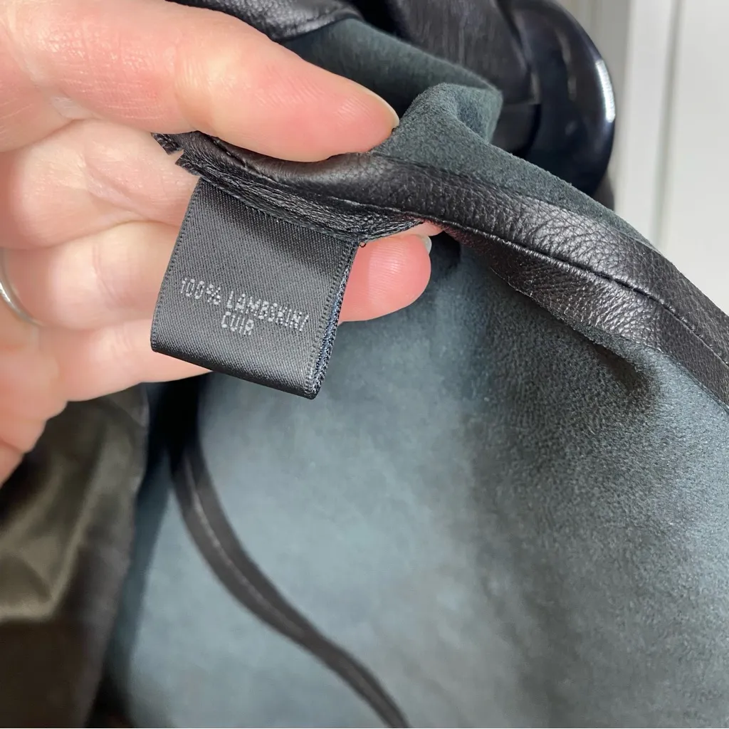 Lafayette 148 black lambs leather belted top Size 10 contemporary‎ sexy office - Image 3