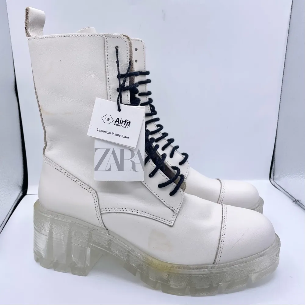 leather lace-up ivory white combat boots women Size 36/ 6US - Image 3