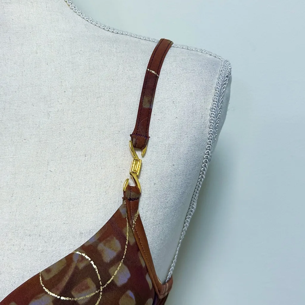 Tara Grinna Brown Purple Metallic Gold Underwire Padded Bikini Top NOS 32A 32AA Size undefined - Image 3