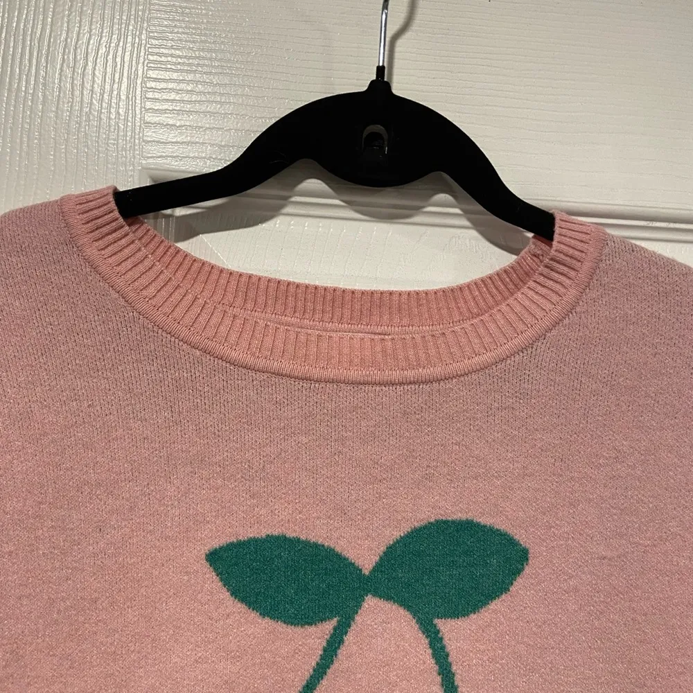 NWT Pink Rose Size XS Crew Neck Plush Long Sleeve Knit Sweater Red Cherries - Image 2