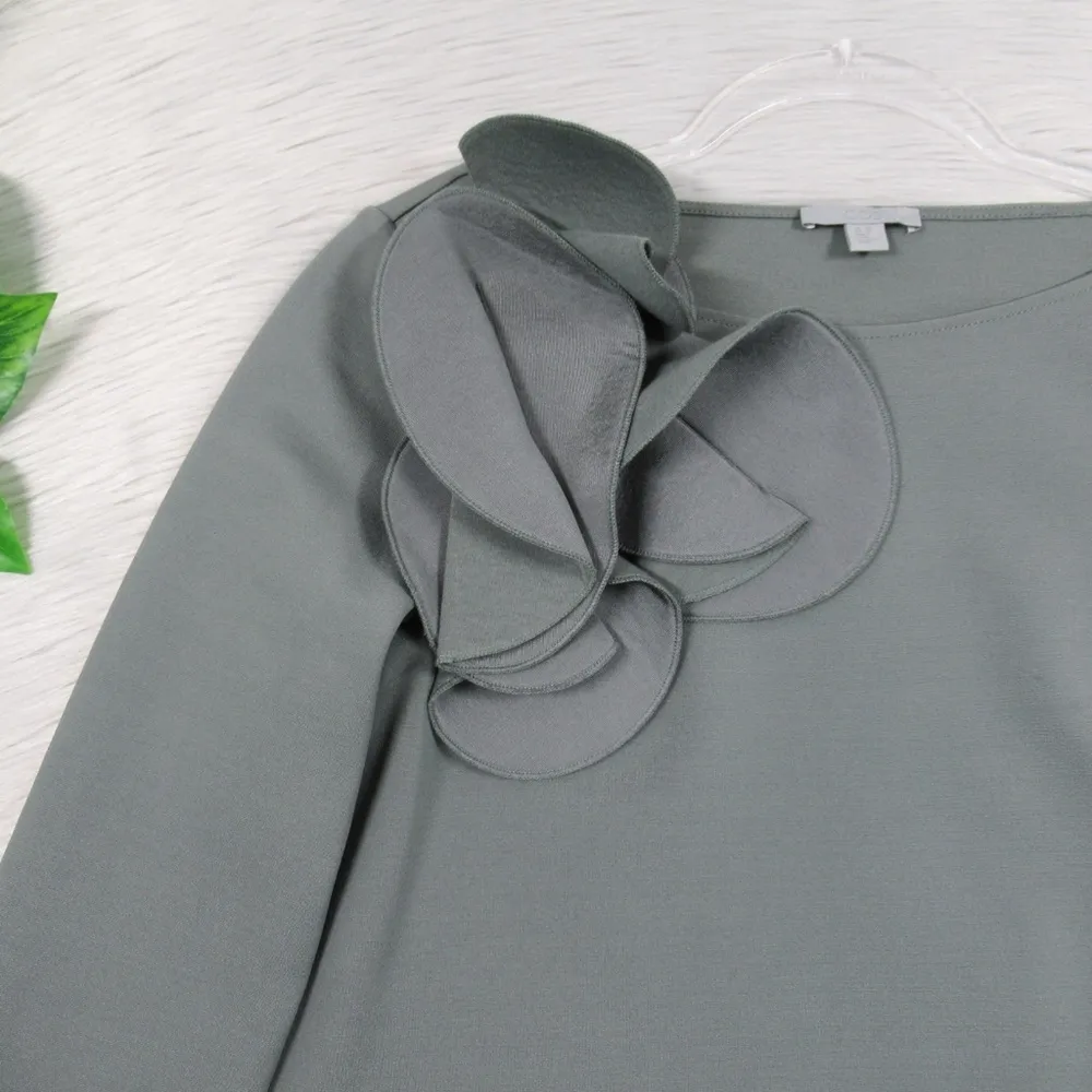 COS Green Floral Appliqué Long Sleeve Boat Neck Top Women's Size XS Oversized - Image 8