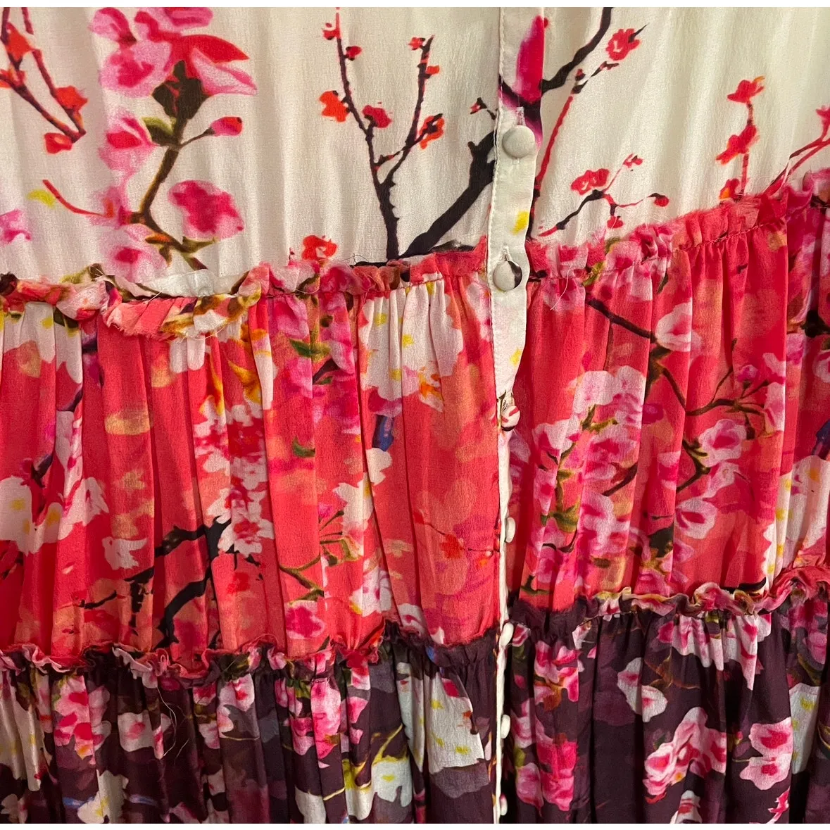 Rococo Sand Tiered Floral Silk Maxi Dress Pink Size XS - Image 7