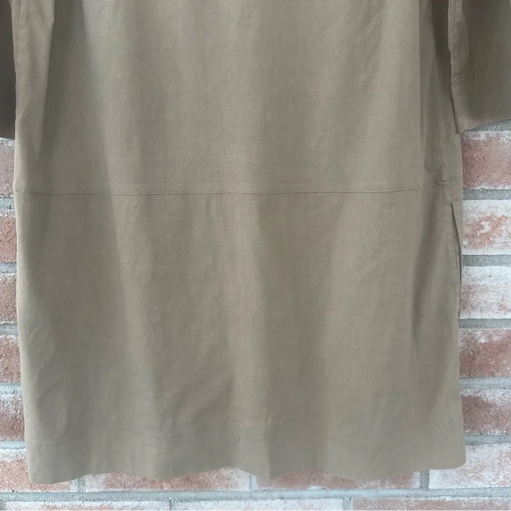 Theory Helda Linen Blend Short Dress Women’s 8 Khaki Tan 3/4 Sleeves Utility - Image 13