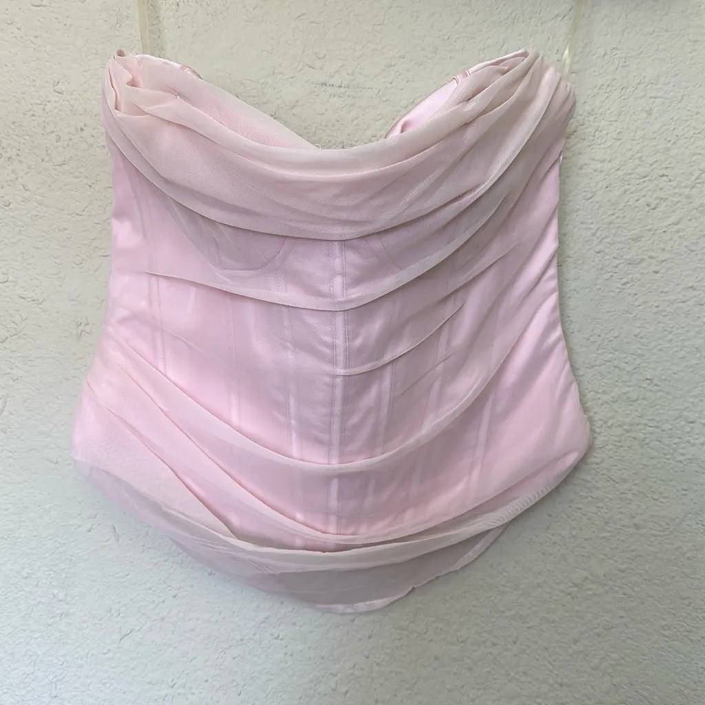 House Of CB‎ L D-DD Georgie Mesh Strapless Corset Top Ballerina Pink NWOT - Image 4