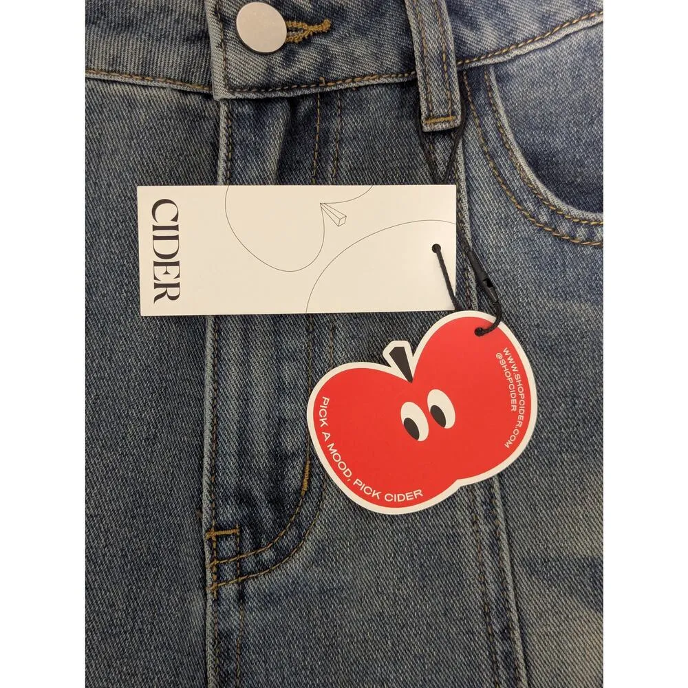 Cider Mid Rise Star Pattern Wide Leg Jeans Womens Small Denim Pants Streetwear - Image 4