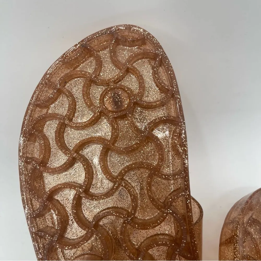 RASOLLI Glitter Jelly Sandals Glitter Gold Thong Pool Beach Buckle Plastic SZ 9 - Image 12