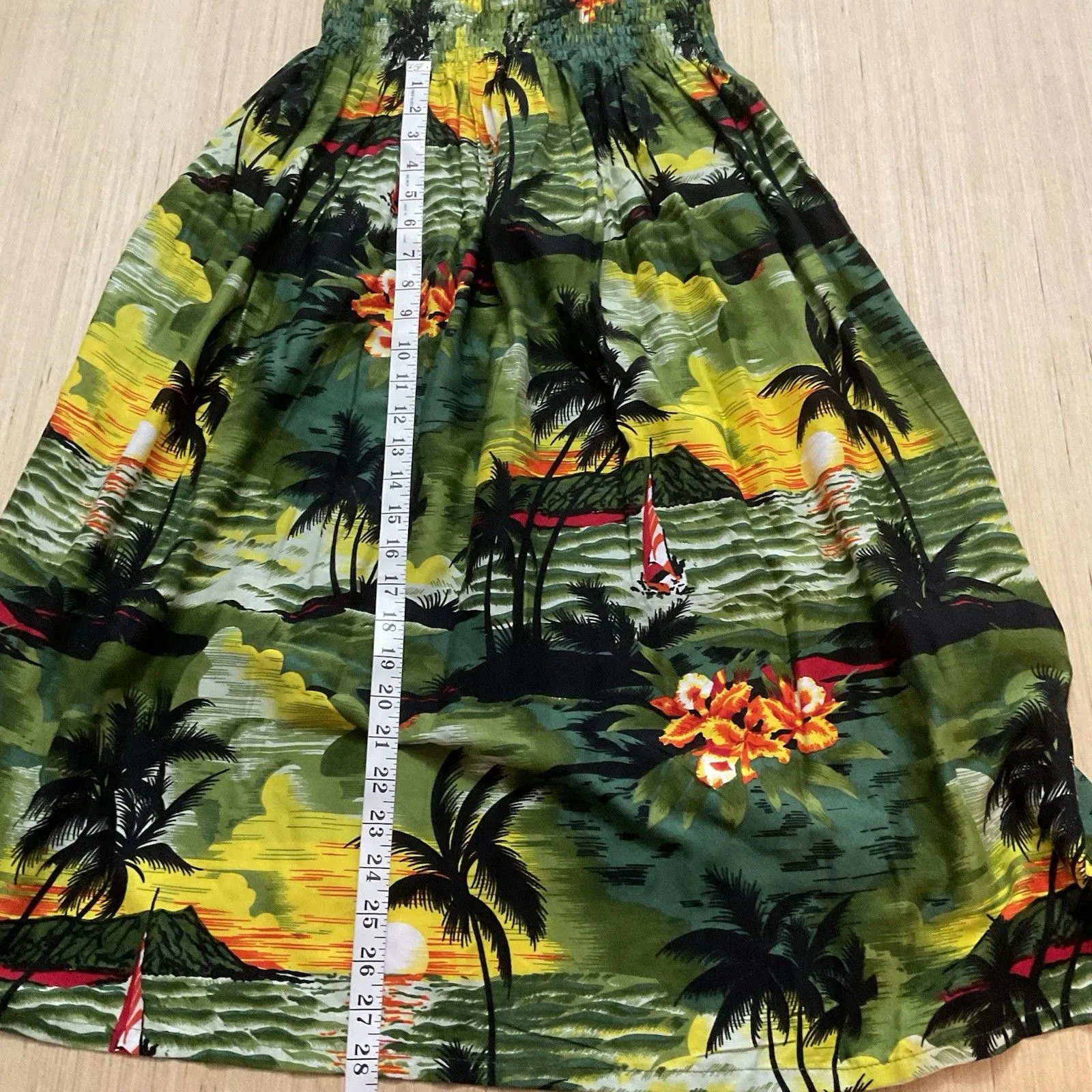 Island Planet Hunter Green Tropical Floral Smocked Midi Dress Size Medium New - Image 5