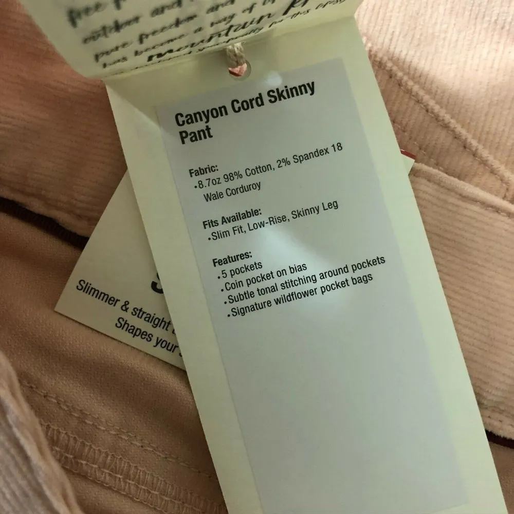 Mountain Khakis Womens Canyon Cord Pants Corduroy Skinny Pink Slim Fit 6P - Image 5