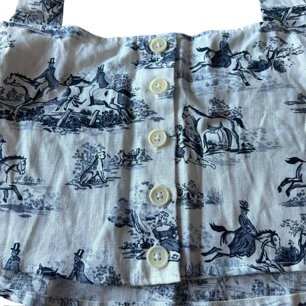 Reformation S Equestrian‎ Toile Crop Top Cream Blue 100% Linen European Summer - Image 2