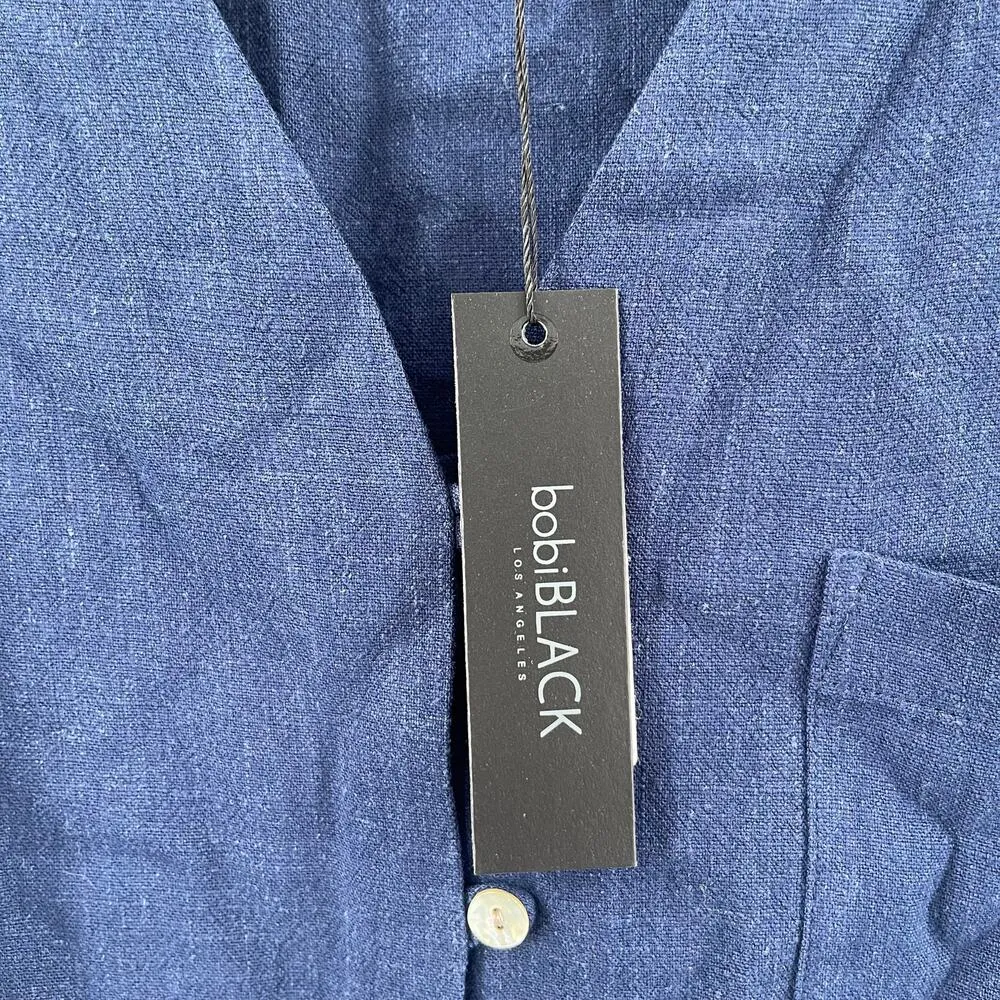 BOBI BLACK Blouse Small Linen Blend Navy NWT Button Down Dolman Style Casual - Image 4