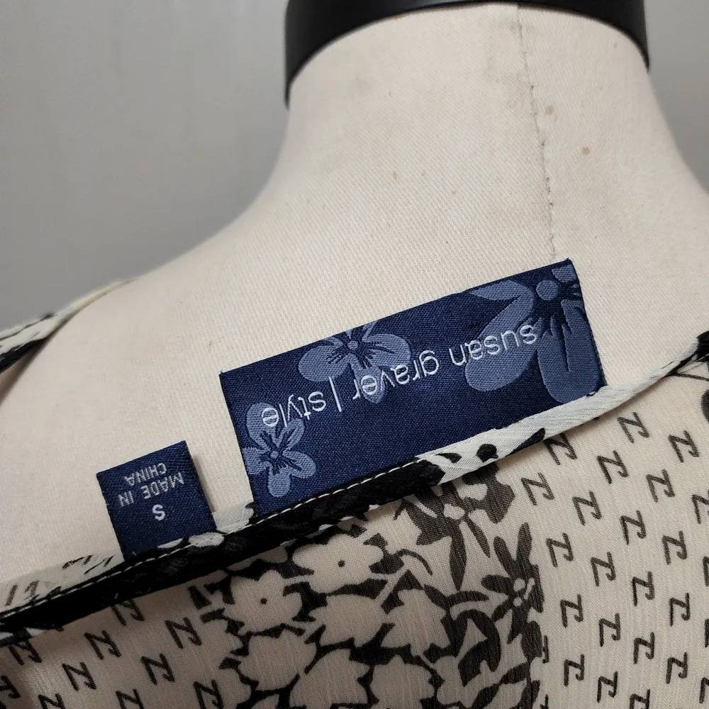 Susan Graver abstract floral sheer ruffle tunic blouse size small - Image 7